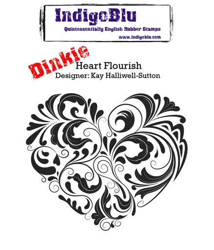 Heart Flourish Dinkie A7 Red Rubber Stamp